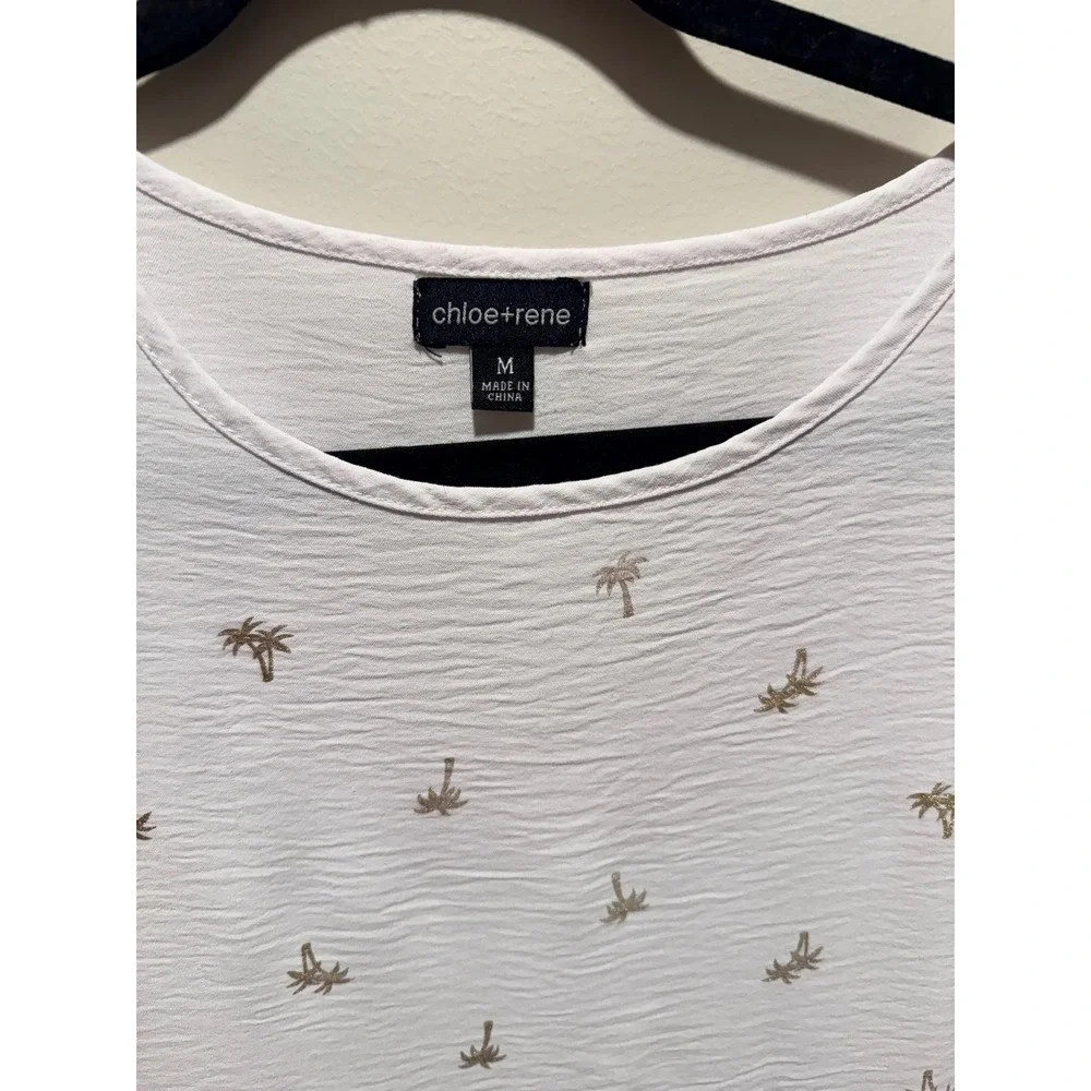 Chloe + Rene White Gold Palm Tree Embroidered Tie Sleeve Shift Dress 11091FCEY M